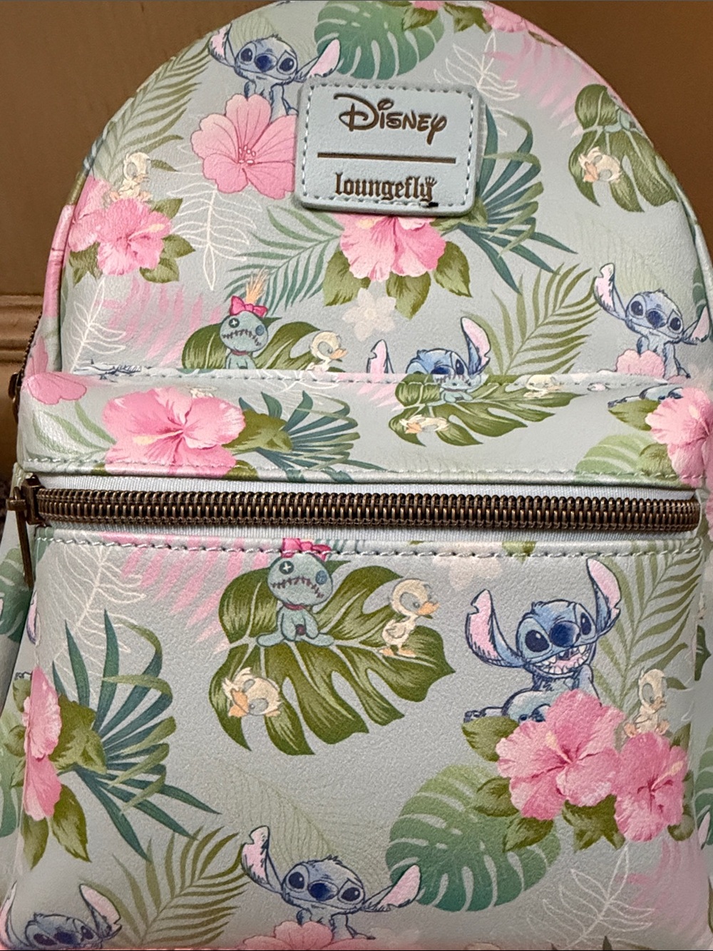 Loungefly pastel mint mini backpack with pink and green floral Stitch print - Picture 4 of 6